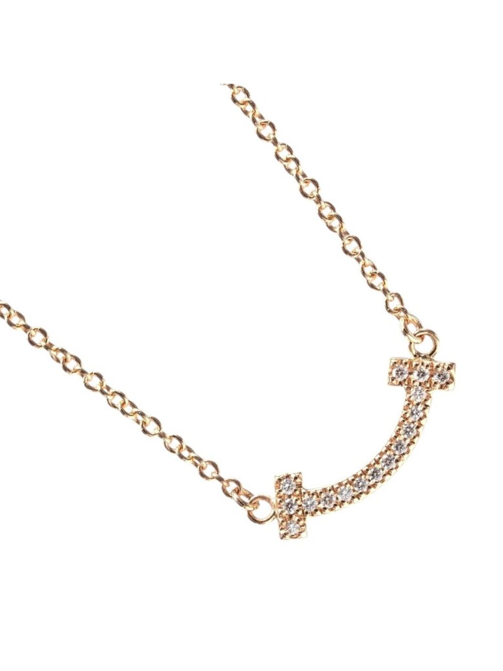 Tiffany & Co T Smile Mini 18k Pink Gold Diamond Necklace